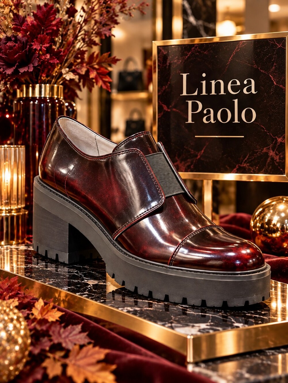 Paolo Women's Burgundy Patent Leather Chunky Heel Slip-On